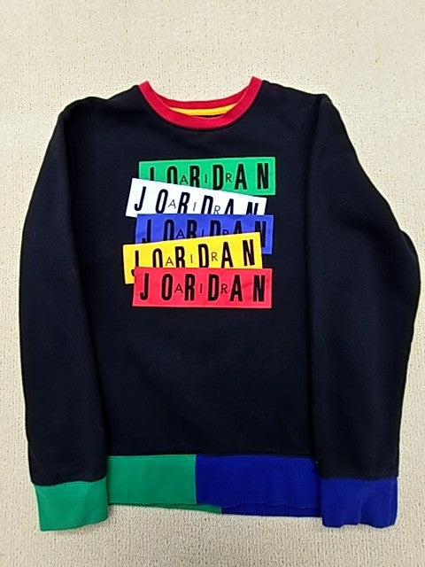 Jordan Boys XL Black Crew Sweatshirt Colorful Logo Graphic Pullover