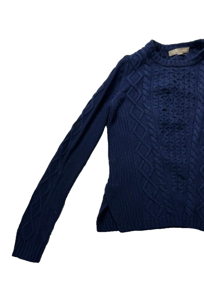 Banana Republic Women's Cable Knit Cotton Crewneck Sweater Blue XS Pullover