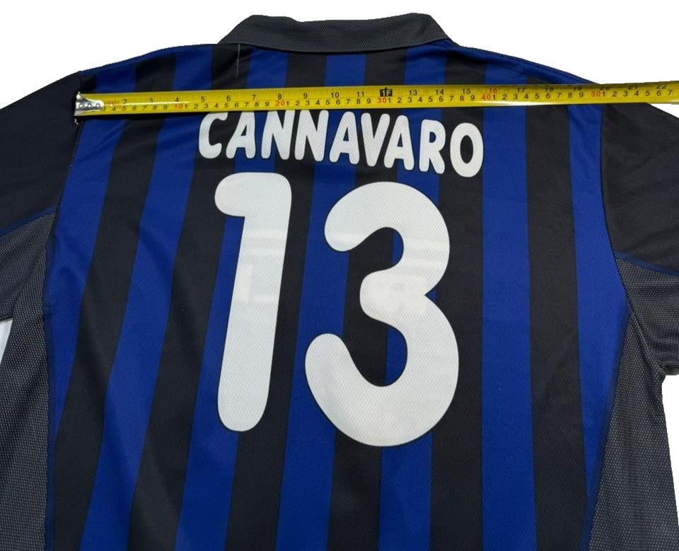 Unisex Inter Milan Cannavaro #13 Blue Black Striped Pirelli Jersey Size XL
