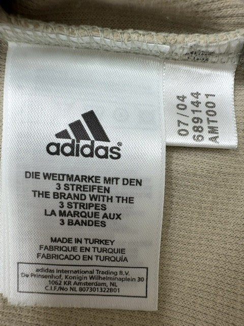 Adidas Men's Beige Short Sleeve Polo Shirt Golf 3 Stripes Button