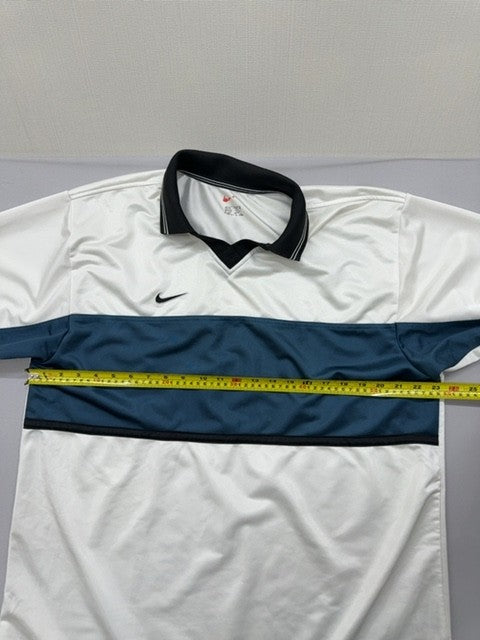 Nike Team Striped Polo Shirt XL White/Navy Short Sleeve Men's