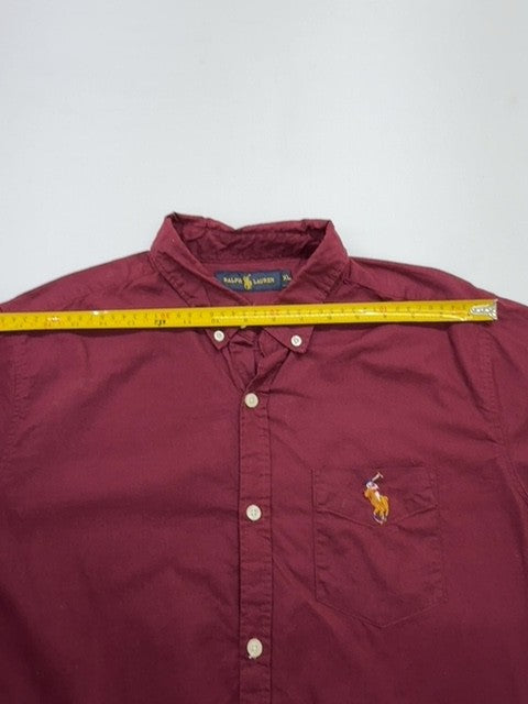 Ralph Lauren Boys Burgundy Solid Button-Down Shirt XL Cotton Regular Fit