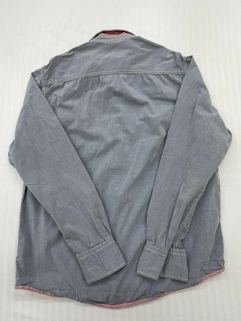 Napapijri Men's Gray Cotton Button-Down Shirt XL Pink Lining