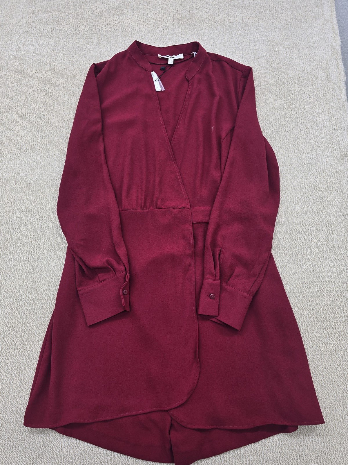 Koton Women's Burgundy Wrap Wide Leg Jumpsuit Size 40 Long Sleeve