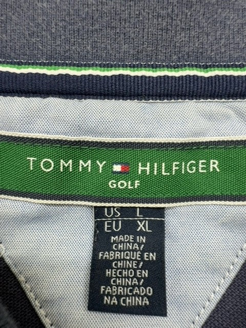 Tommy Hilfiger Men Navy Blue Golf Polo Shirt Size L Button Front