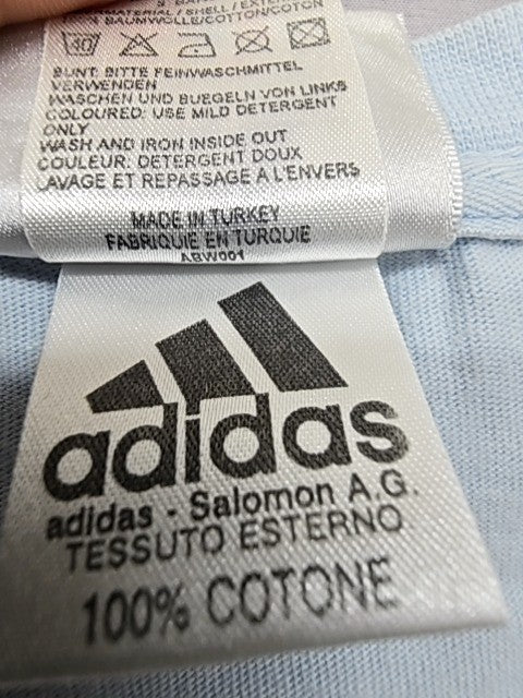 Adidas Men's Light Blue Cotton T-Shirt Short Sleeve Crew Neck Logo