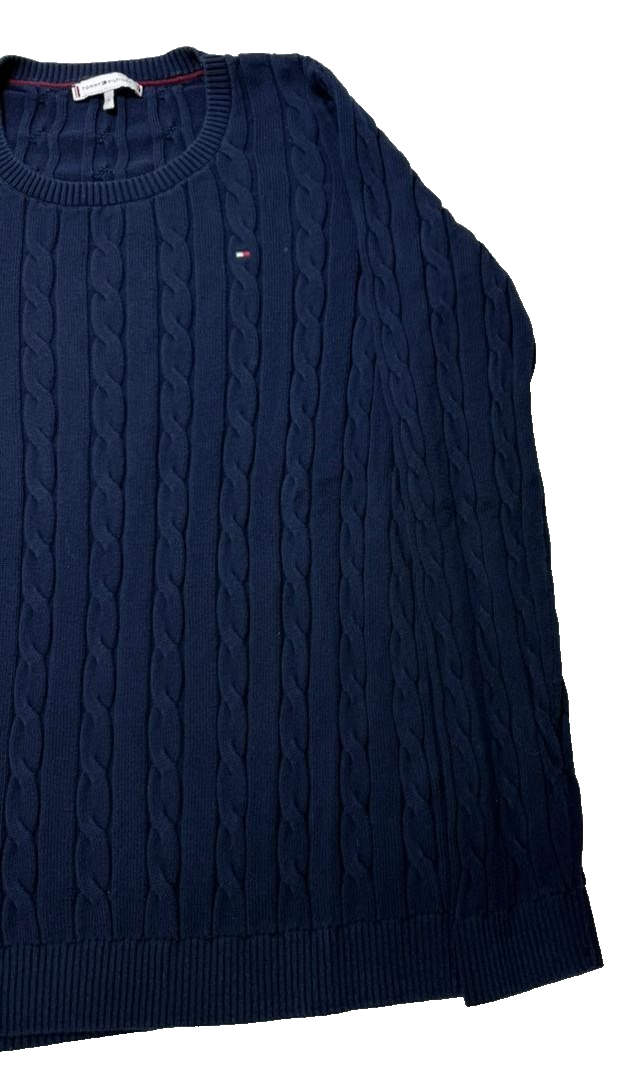 Tommy Hilfiger Blue Cable Knit Crew Neck Jumper - Size M