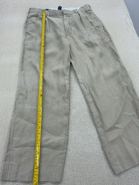 Polo Ralph Lauren Men's Beige Pleated Linen Pants Straight Leg Reg