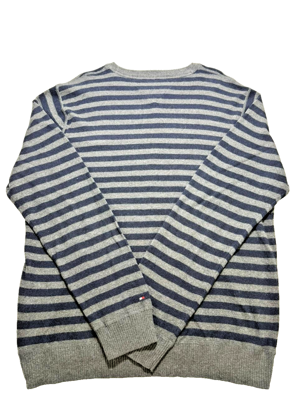 Tommy Hilfiger Men Premium Cotton Wool Stripe Sweater Xl Blue Grey