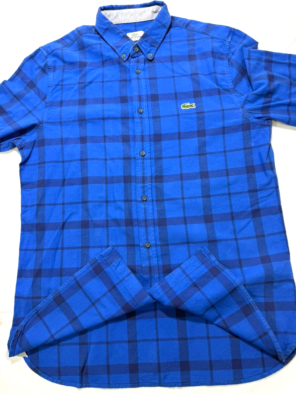 Lacoste Check Shirt For Men Blue Casual Work Shirt - Size 40