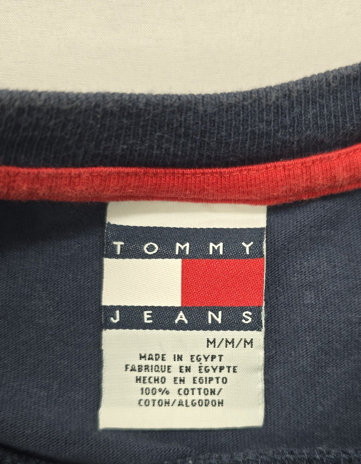 Tommy Hilfiger Men's Navy Stripe Cotton T-Shirt Size M Crew Neck