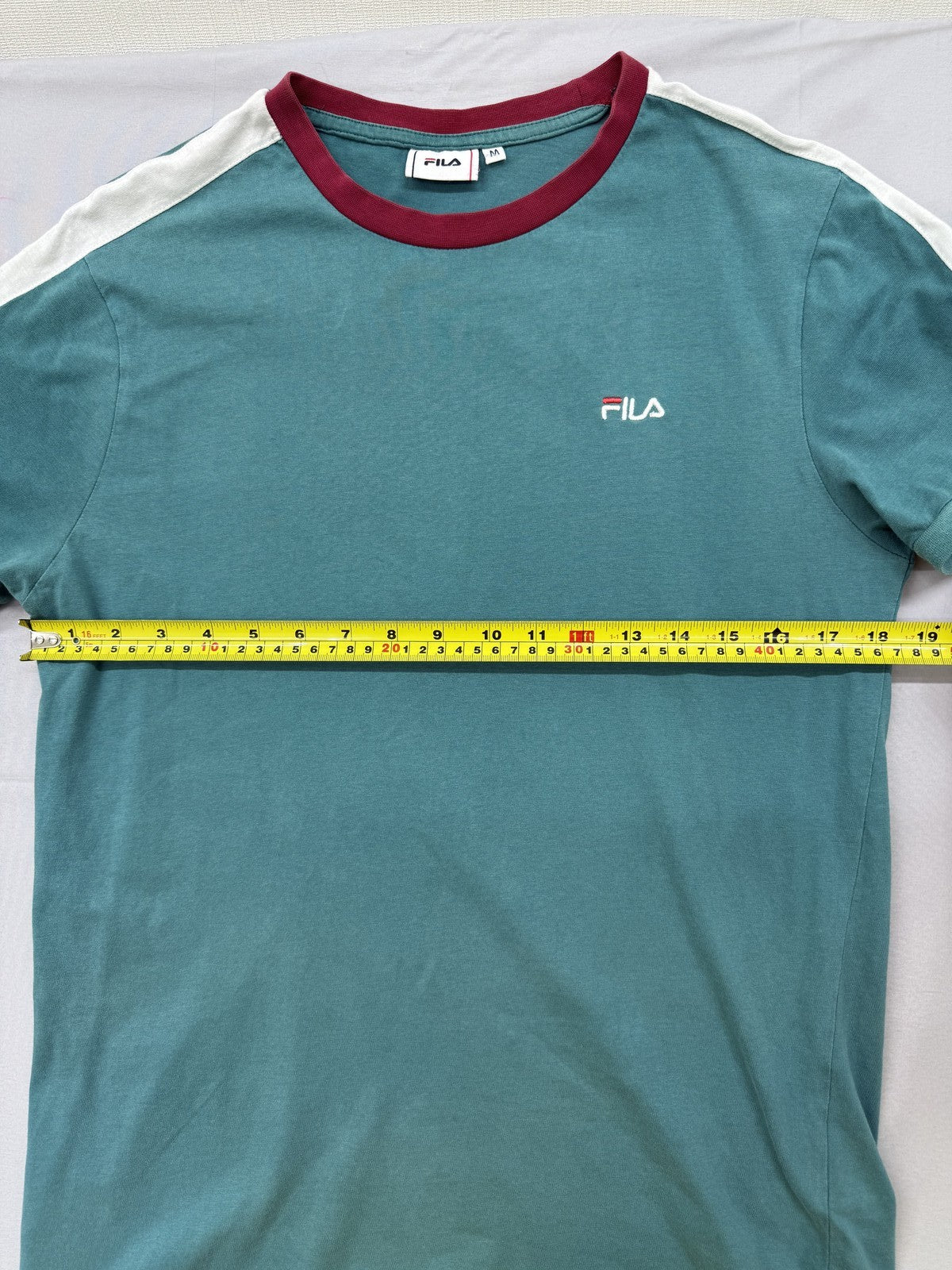 Fila Men's M Teal Color Block Short Sleeve Cotton T-Shirt Crew Neck