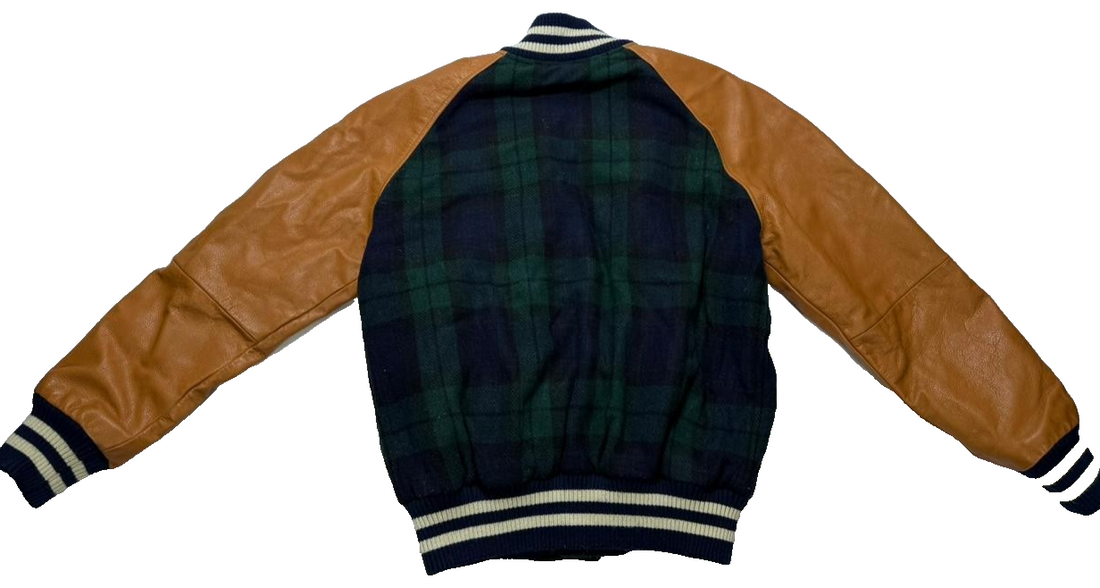 Franklin & Marshall Varsity Jacket With A Blue And Green Plaid Wool - Size XS
