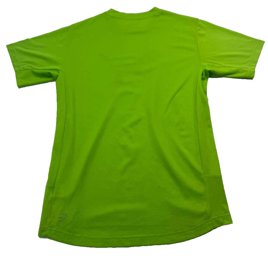Puma Neon Green Performance T-Shirt With A Blue Graphic Log - Size S