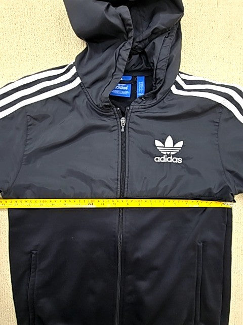 Adidas Originals Black Windbreaker Hooded Jacket Men's S Full Zip 3-Stripes
