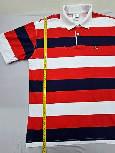 Lacoste Men's Red White Navy Striped Polo Shirt Short Sleeve Cotton