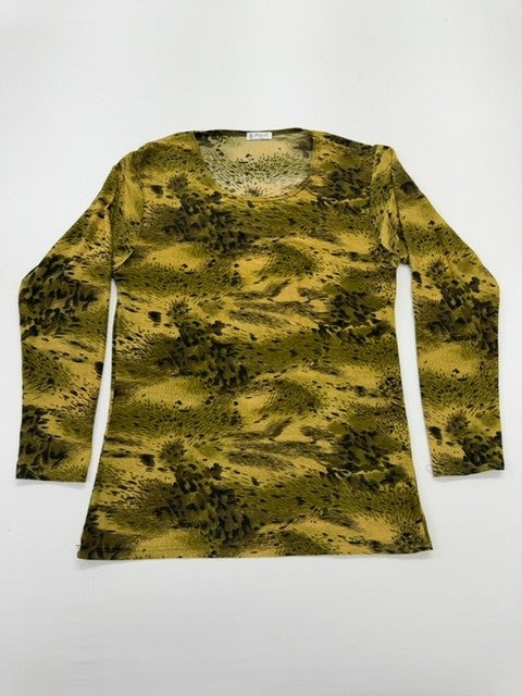 Noi&Mi Unisex Gold Olive Safari Animal Print Long Sleeve Tee Size M/L New