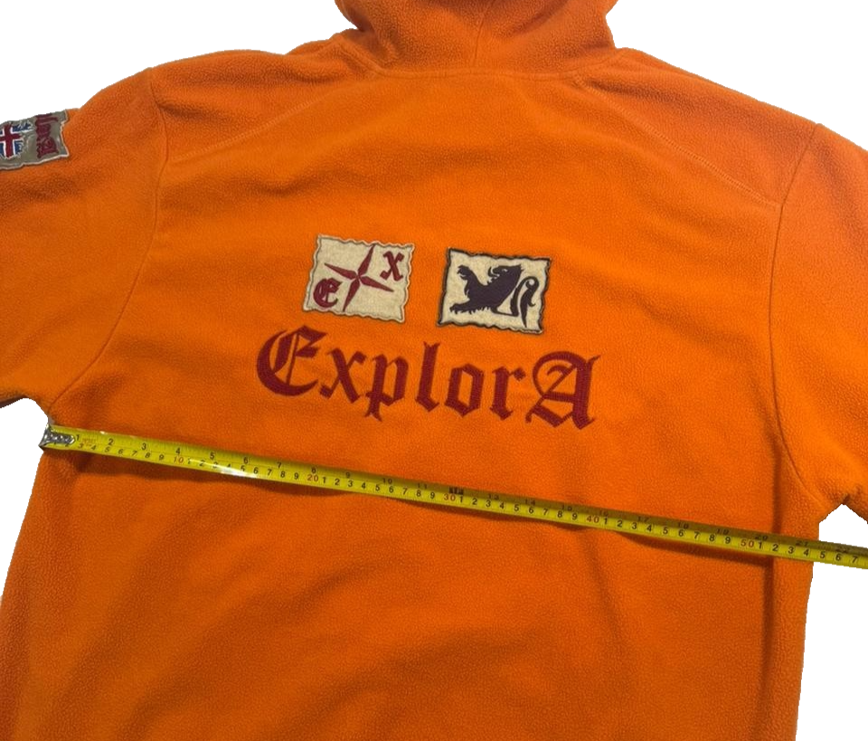 Explora Men's Orange Fleece Hoodie Quarter Zip Pullover Embroidered Patch XL
