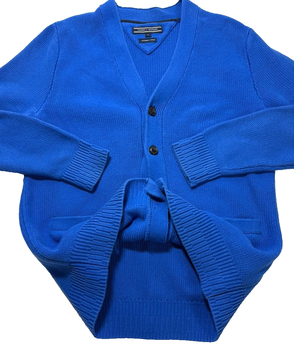 Tommy Hilfiger Men's Premium Cotton Blue Cardigan Size S Knit Sweater