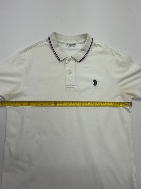 U.S. Polo Assn. Men White Cotton Polo Shirt Red/Black Trim Size M