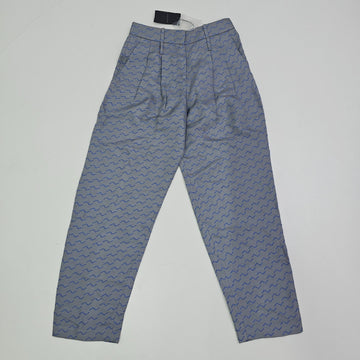 Giorgio Armani Wide Leg Elastic Trousers Grey With Blue Wavy Pattern 40 BNWT