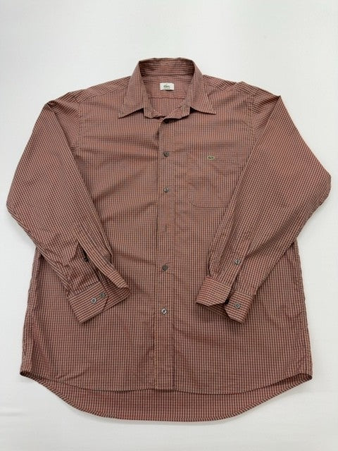 Lacoste Men Burgundy Gingham Cotton Button-Down Shirt Size 41 Preppy