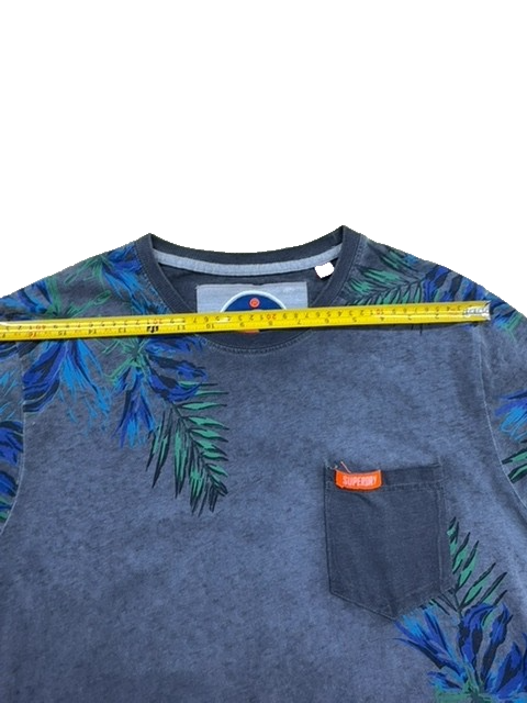 Superdry Men's Grey Marl Surf T-Shirt Size M Pacific Surf Leaf Pocket