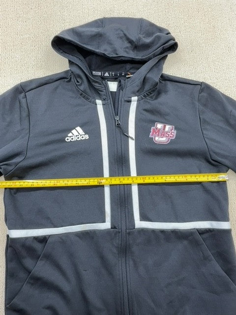 Adidas Men's Grey Climalite Hoodie Size M Zipper White Stripes