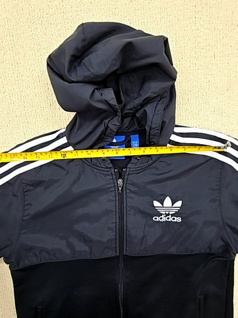 Adidas Originals Black Windbreaker Hooded Jacket Men's S Full Zip 3-Stripes
