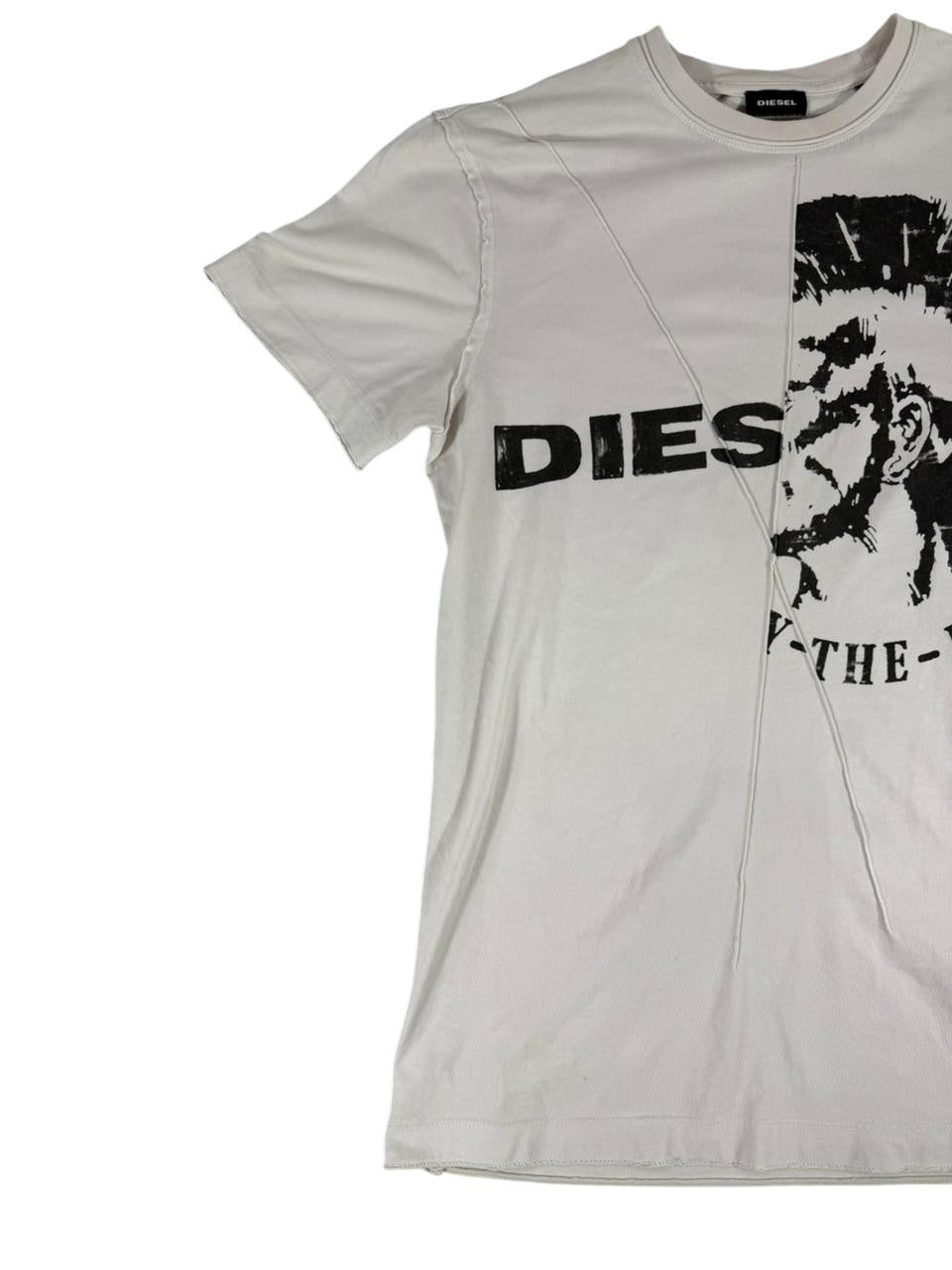 Diesel Mens Graphic T Shirt White Short Sleeve Logo Print Casual Size Large