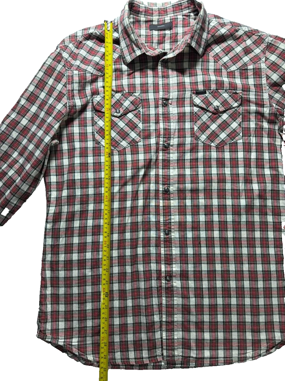 Diesel Men's Dress Shirts Camicia Plaids & Checks Tartan Red - Size M