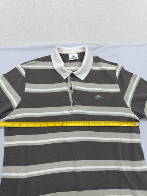 Lacoste Men's Grey Striped Long Sleeve Polo Shirt Regular Size