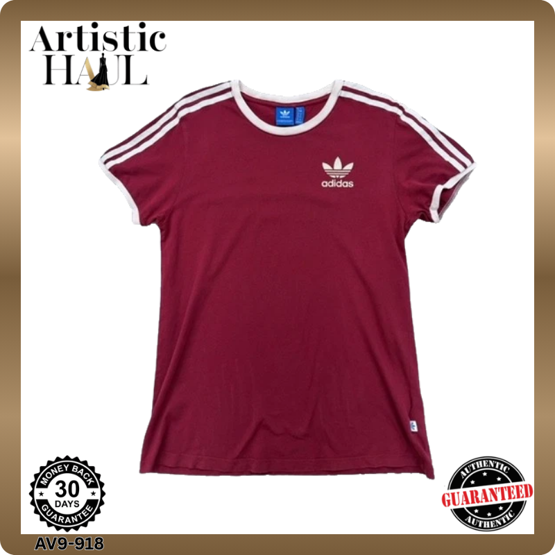 Adidas Originals 3 Stripes Burgundy Slim T-Shirt UK 8 US Cotton