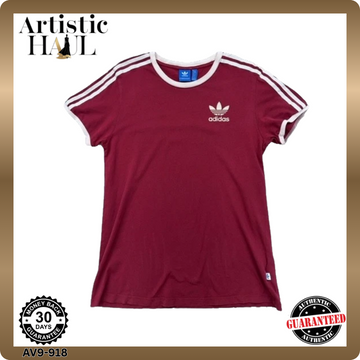 Adidas Originals 3 Stripes Burgundy Slim T-Shirt UK 8 US Cotton