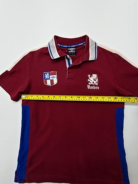 UmbrO Boys Maroon Colorblock Polo Shirt Size S Embroidered Logo Button Up