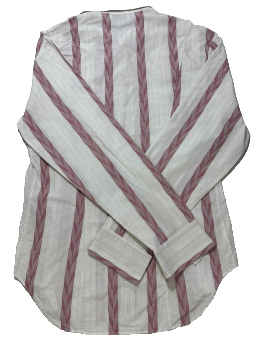Vintage Emporio Armani White & Pink Braided Stripe Button Up Shirt For Men - L