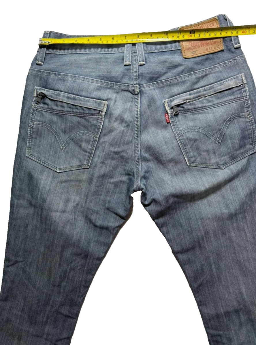 Men's Levi Strauss Light Wash Slim Straight Denim Jeans, Zip Pockets, Size 31