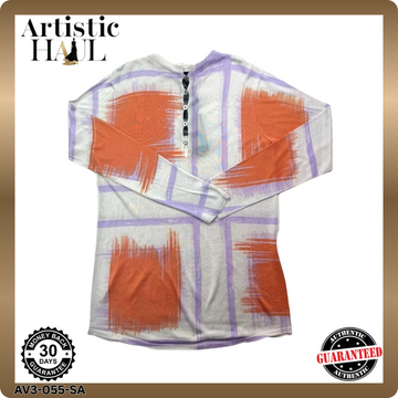 BNWT Giorgio Armani Orange Purple Grid Print Jersey Button V-Neck - Size 42