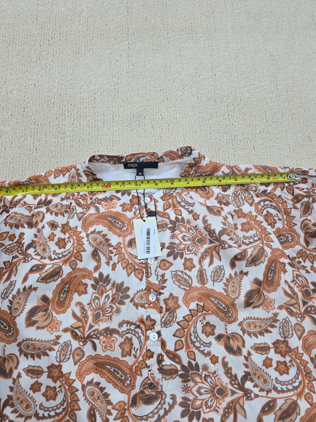 Maje Orange Paisley Long Sleeve Ruffle Top M Women