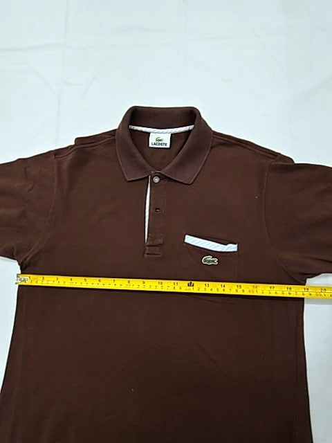 Lacoste Men's Brown Size 3 Short Sleeve Polo Cotton Pique Shirt