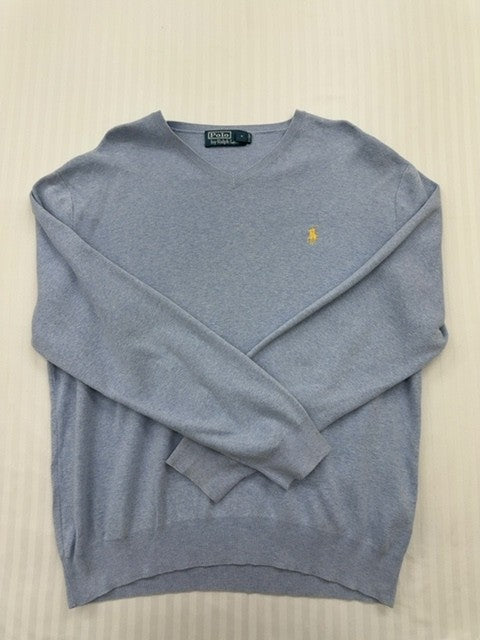 Polo Men Light Blue Cotton V-Neck Sweater LG Embroidered Logo - Regular Fit