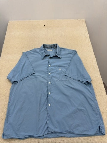 Burberry London Men's Blue Cotton Short Sleeve Button Down XXL