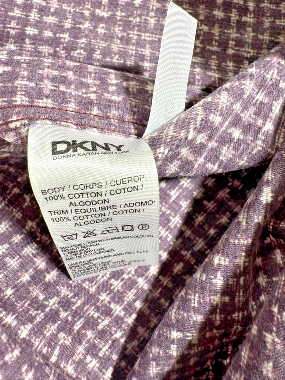 Dkny-Purple Faded Check Formal Shirt For Men Long Sleeve - 100% Cotton - Size M