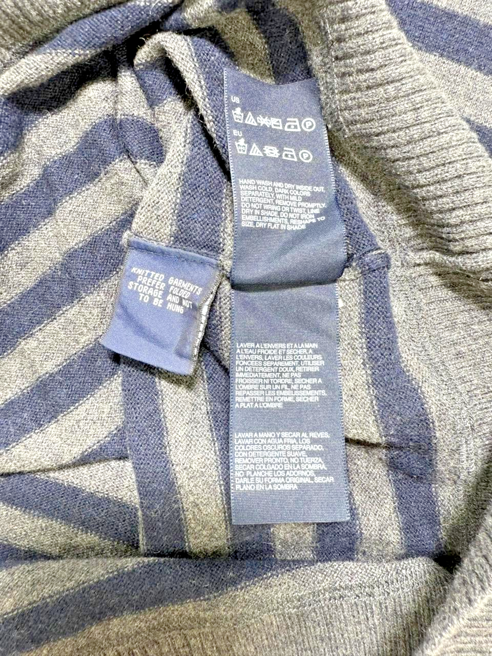 Tommy Hilfiger Men Premium Cotton Wool Stripe Sweater XL Blue Grey