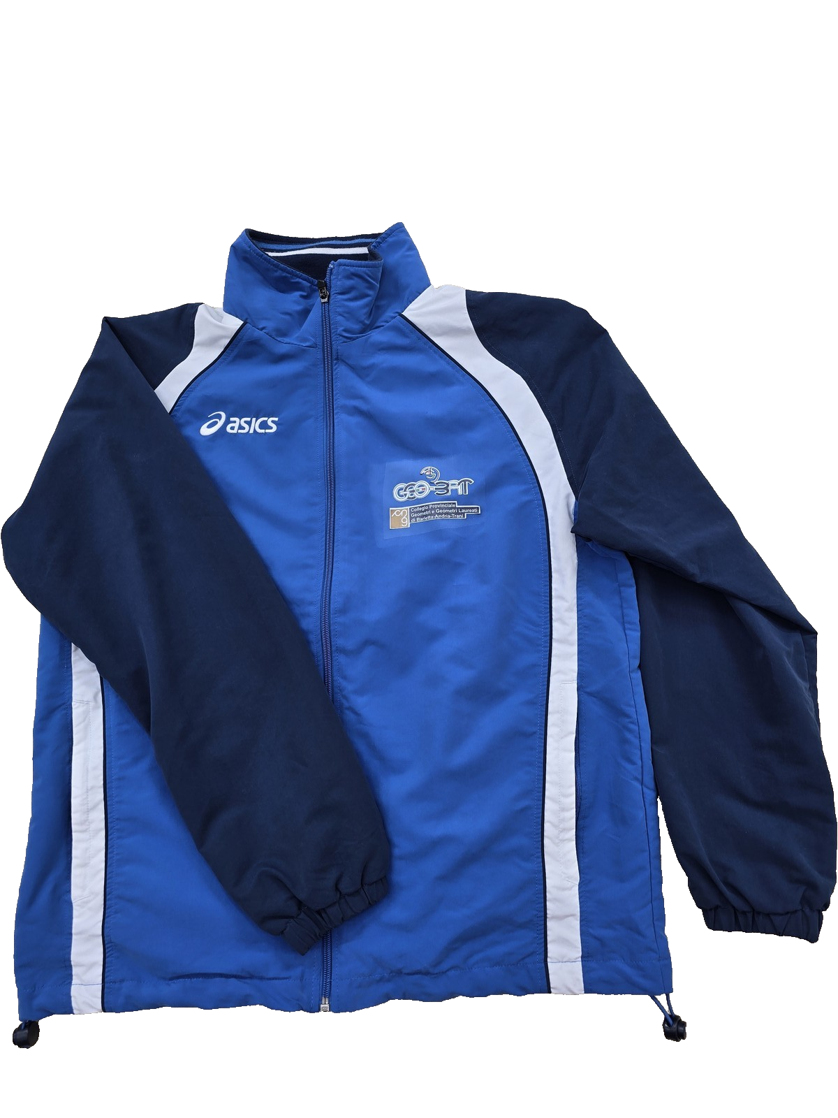 ASICS GD Striped Track Jacket Men's M Navy Blue White Nylon Zipper