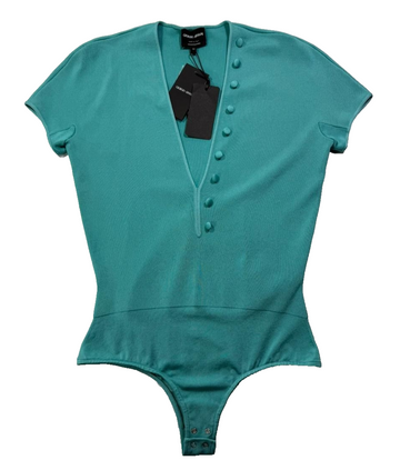 BNWT Giorgio Armani Women's Turquoise Short Sleeve Bodysuit V-Neck Size 44