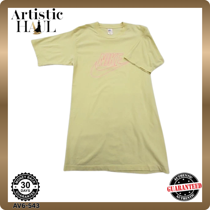 Nike Yellow Logo Cotton Crewneck T-Shirt Men's L Vintage