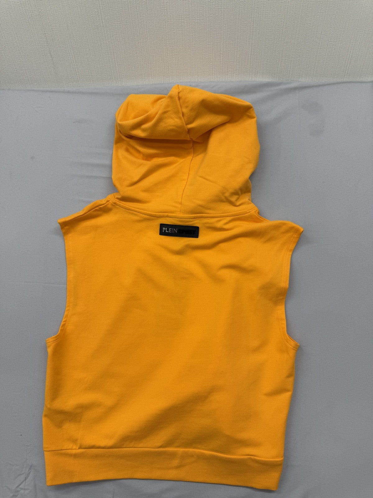 Plein Sport Yellow Sleeveless Hoodie Men's Logo Tiger Print