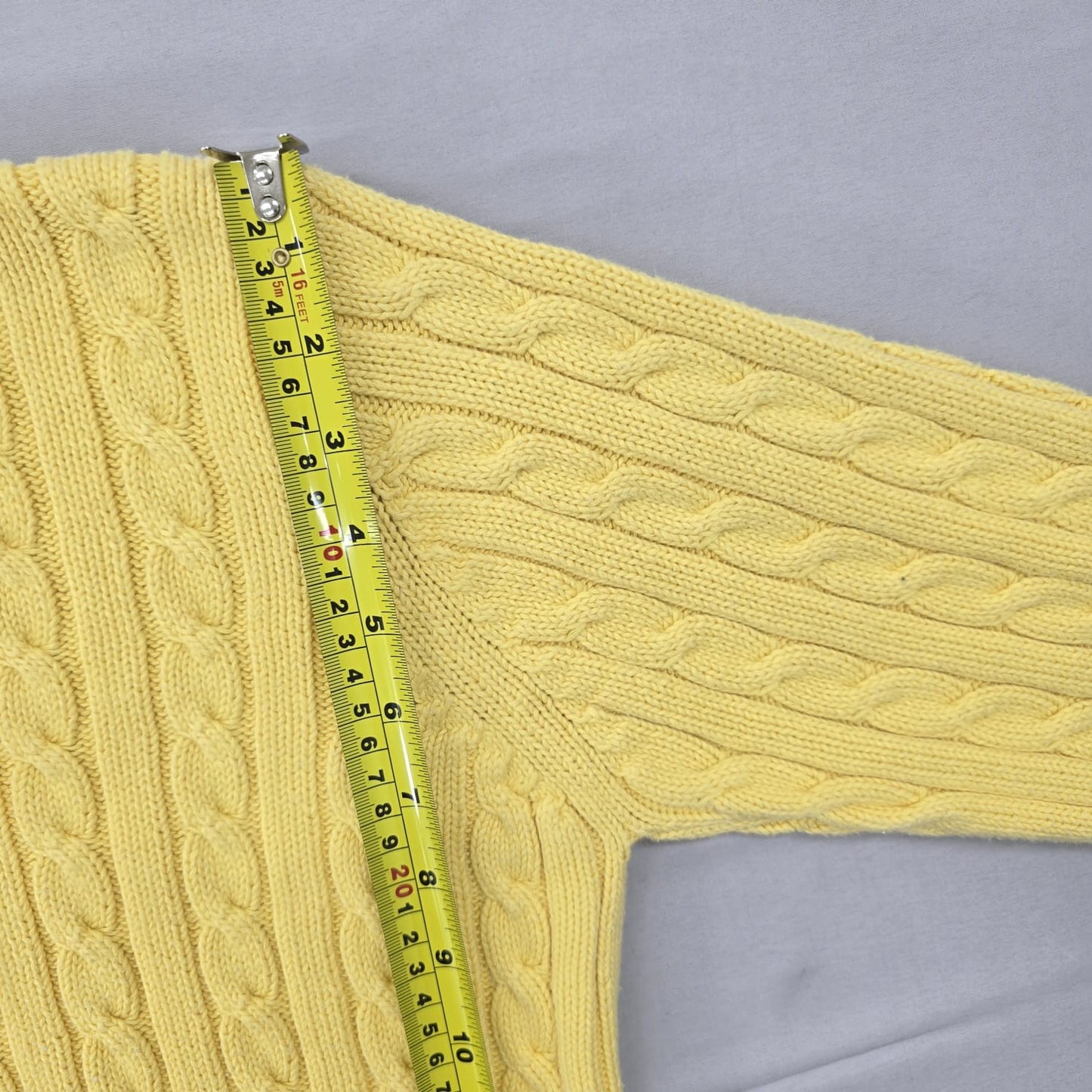 RALPH LAUREN Green label Cable Knit Crewneck Sweater Yellow L Cotton Long Sleeve