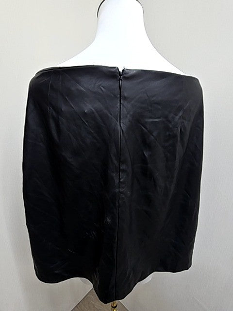 DKNY Black Faux Leather Strapless Ruched Top Size 14